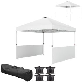 Outsunny 10' x 10' Pop Up Canopy Tent with 2 Half Sidewalls, UV50+ Instant Sun Shelter with Wheeled Carry Bag, White