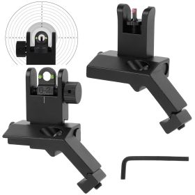1Set 45 Degree Offset Rear Front Flip Up Sights Fiber Optics Aluminum Sights Tactical Folding Back Up Sight Set With Red Green Dots Fit Picatinny (Color: Black)